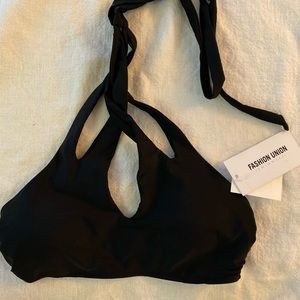 High neck black halter swim top XS NWT